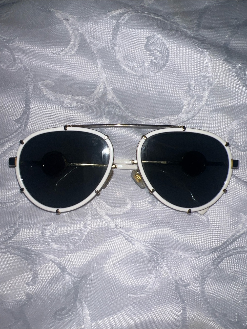 Men's Versace White Frame Aviator Sunglasses with Black Lenses